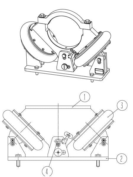 Press automatic guide, isometric and elevation views