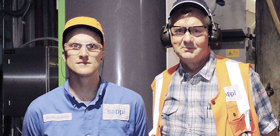 “The improved measurements from the Valmet scanner allow us to really see what affects the caliper and how to control it,” says Ari Skyttä, Automation Project Manager at Sappi Kirkniemi (right), pictured here with Heikki Järvinen, Production Engineer.