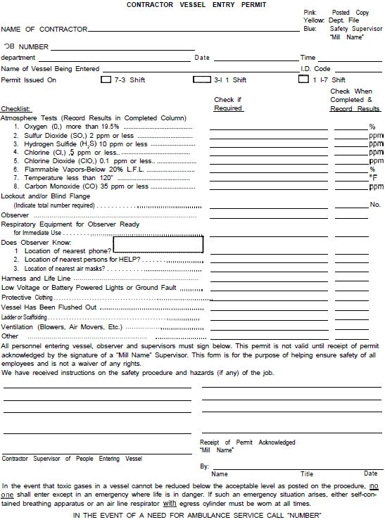 Sample contractor vessel entry permit form