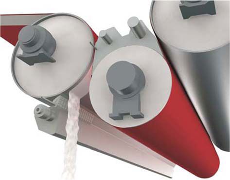 Example of tail threading through a single felted dryer group