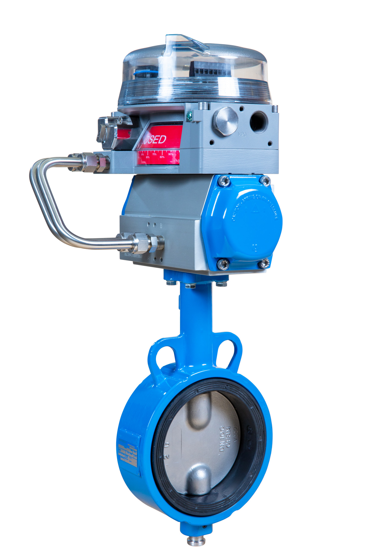 Jamesbury EasyFlow JA series concentric disc resilient seated butterfl y valve with Neles VPVL rack and pinion actuator and Axiom on-off valve controller.