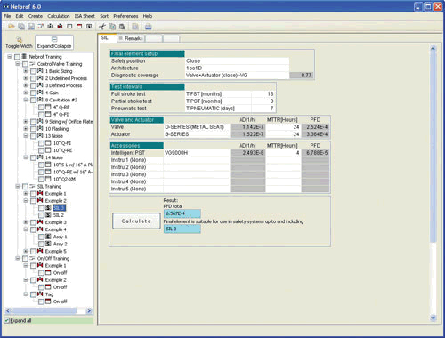 Example of an SIL Results screen in an expert valve sizing software program