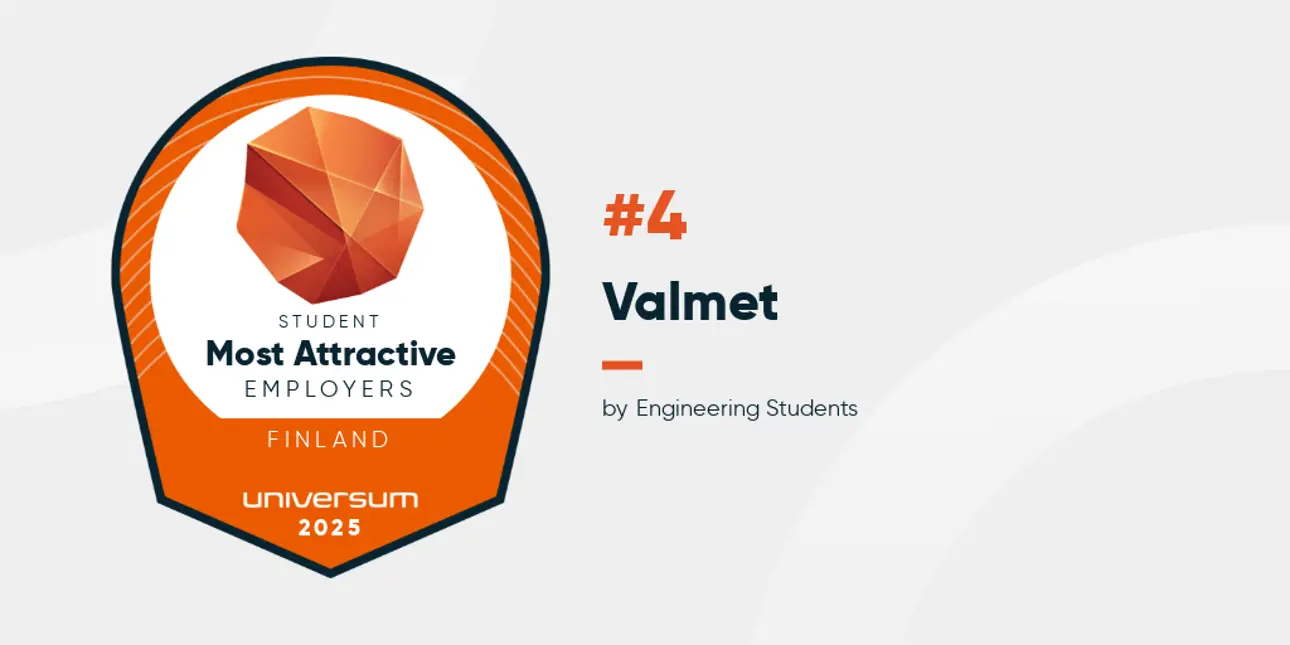 Valmet has been ranked as 4th attractive employer in Finland among engineering professionals