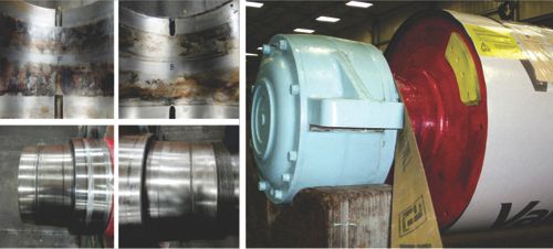 2nd press top roll, before (left 4 images) and after reconditioning (right image)