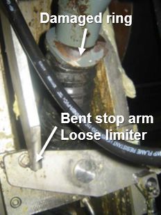 Damaged ring, bent stop arm, loose limiter