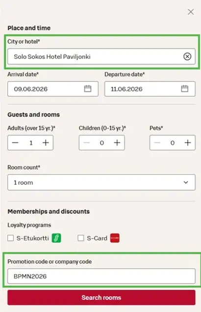 Hotel booking instructions