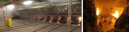 The outside and inside of the boiler during the Valmet Smelt Extraction process. 