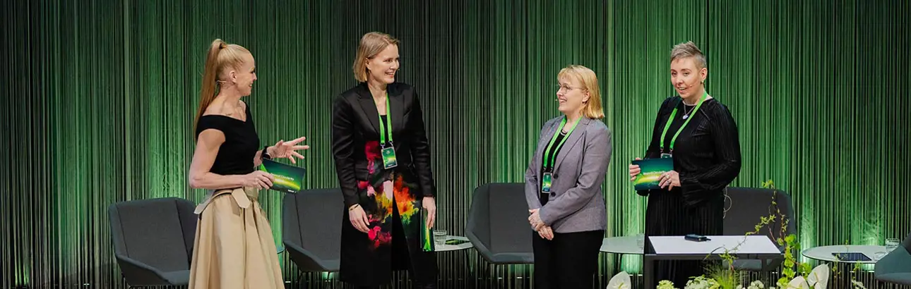 Virpi, Viivi and Marke on stage at Valmet's Beyond Circularity closing event