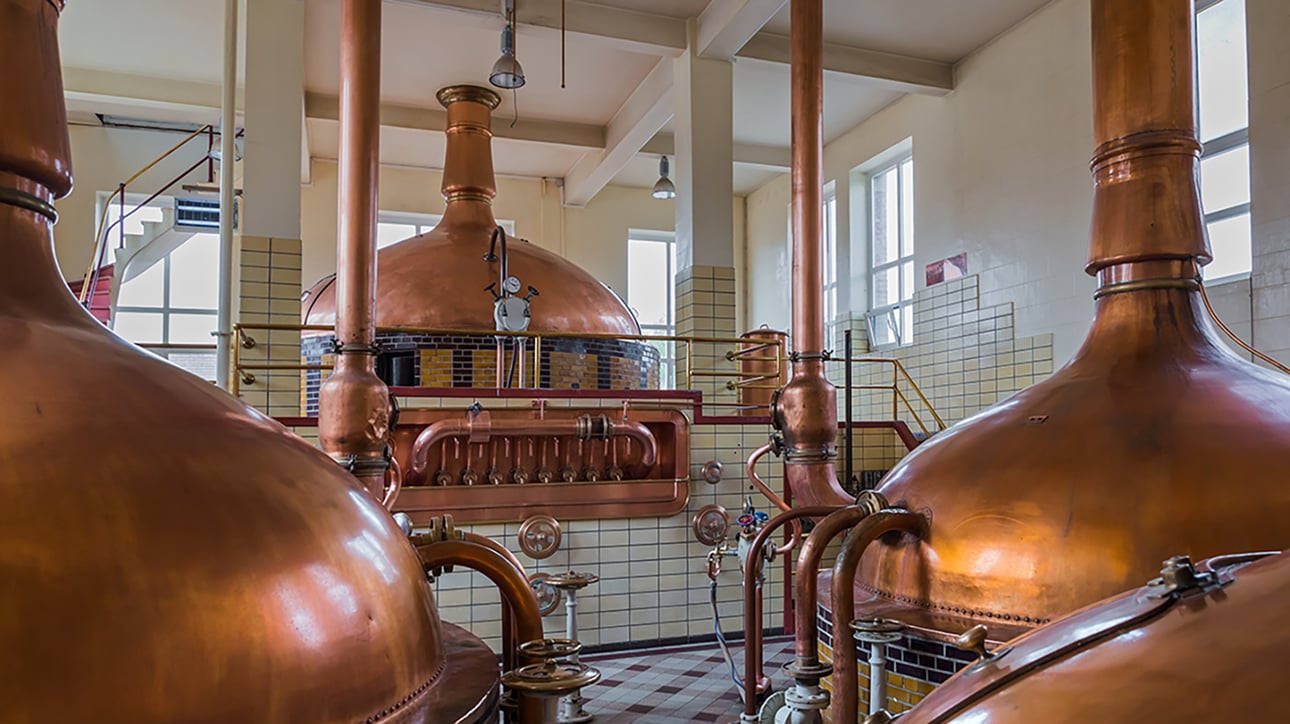 Vintage copper brewery kettles