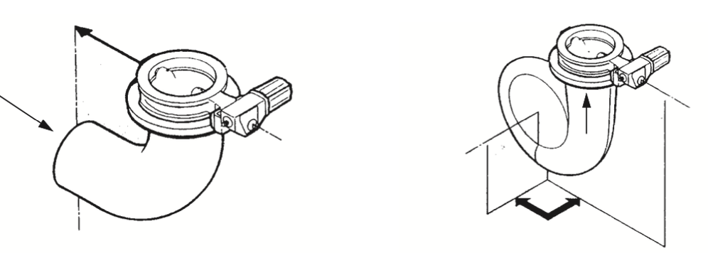 Figure 6. The installation direction of a butterfly valve after a bend or a centrifugal pump.