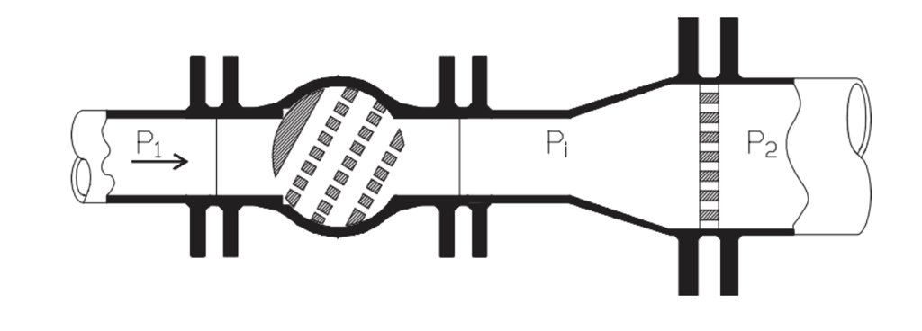 Figure 45. Typical installation of a noise attenuating valve with a flat baffle plate.