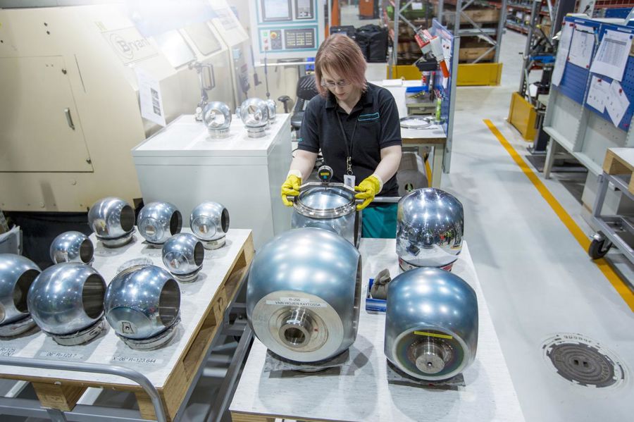 A female worker in Neles technology center in Vantaa, Finland