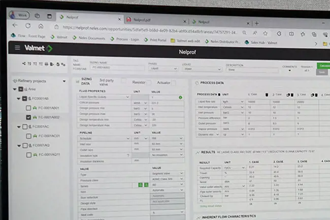 Valve sizing and selection software, Nelprof