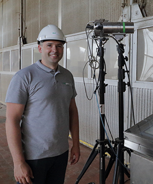 Irmantas Zubrus, Head of the Technology Group pictured here with one of the two mobile cameras at the dryer section.