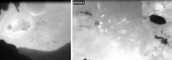 Examples of water from electrode water cooling sprays on melt surface of LMF