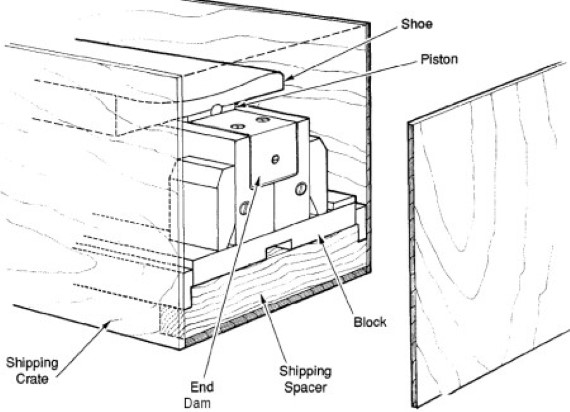 Shoe assembly in shipping crate