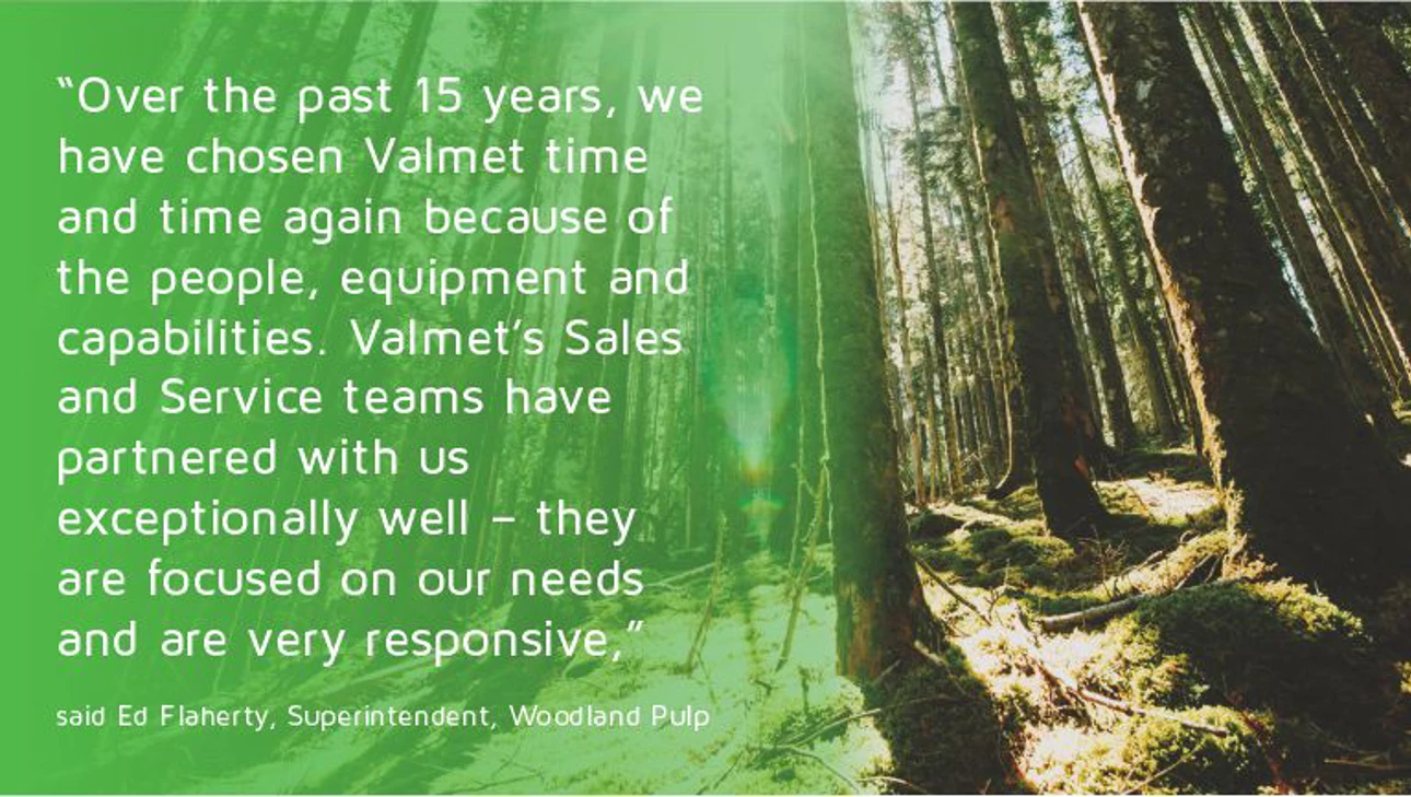 Valmet sales and services team has partnered with Woodland Pulp over the past 15 years